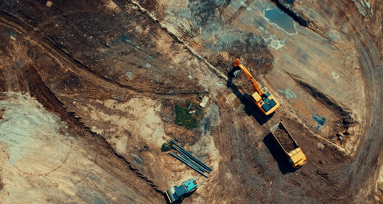 Industrial drone filming construction site